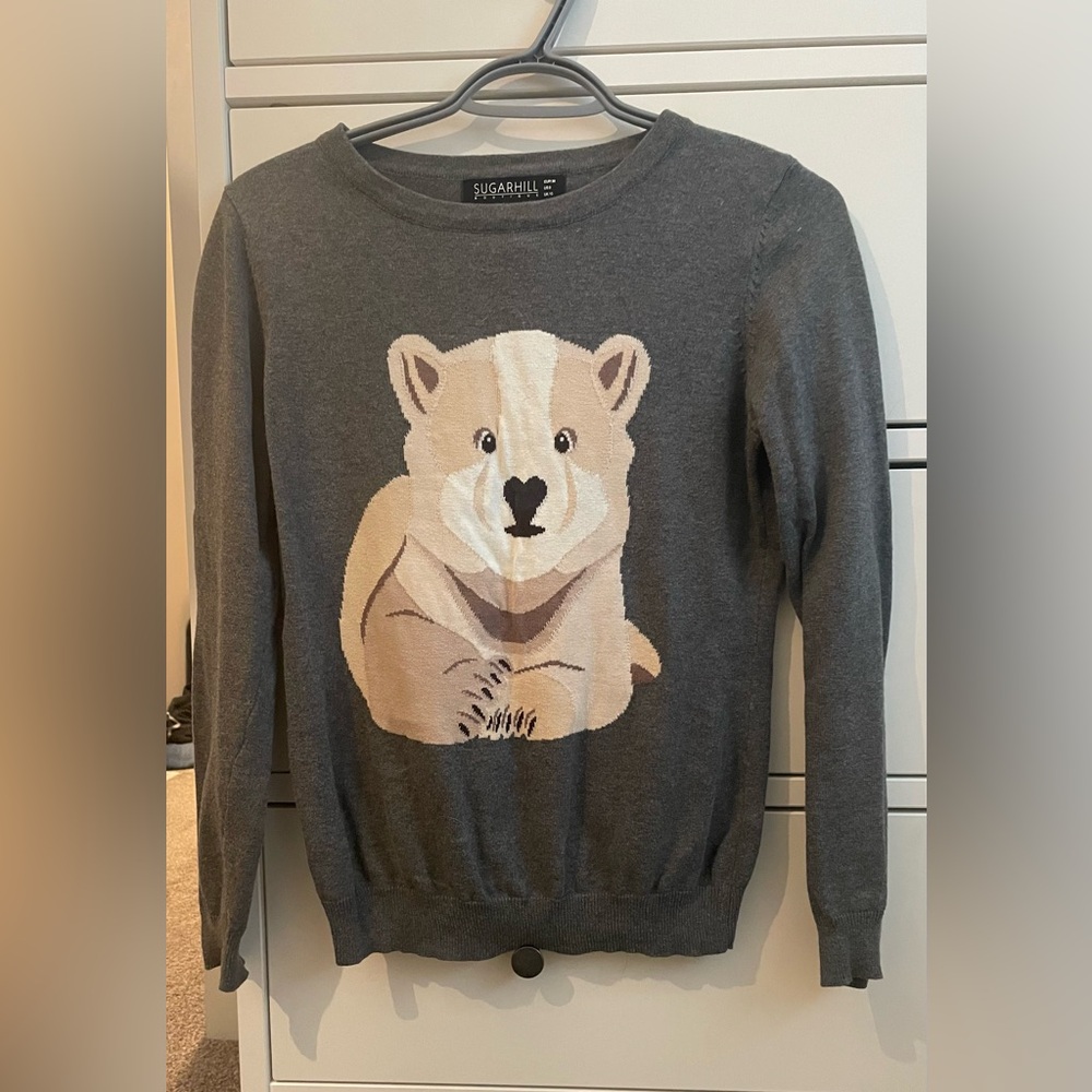 Gray Sweater with Bear Design